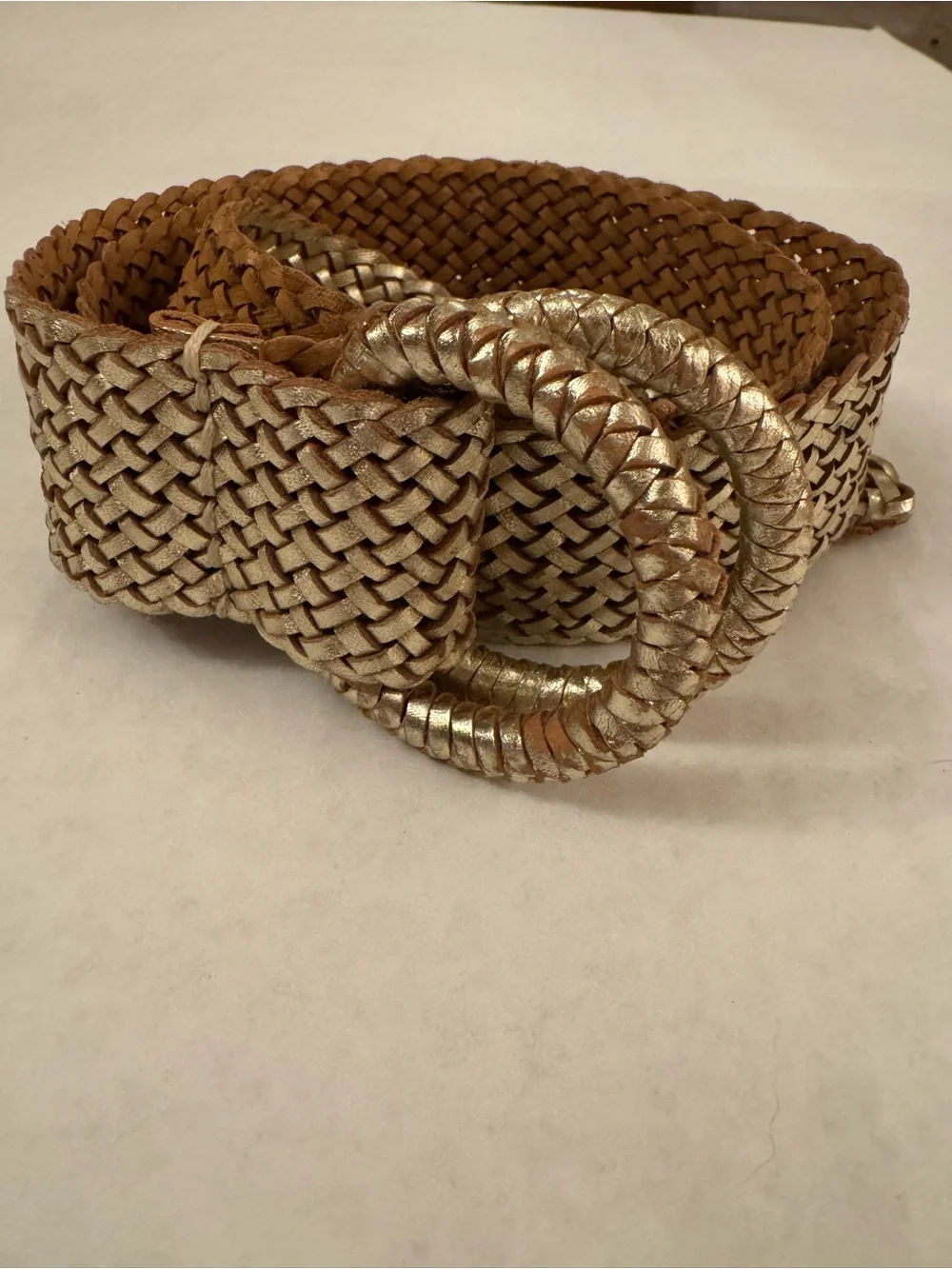 J. Crew Metallic Gold Woven Double-Ring Belt Vintage - Picture 9 of 12